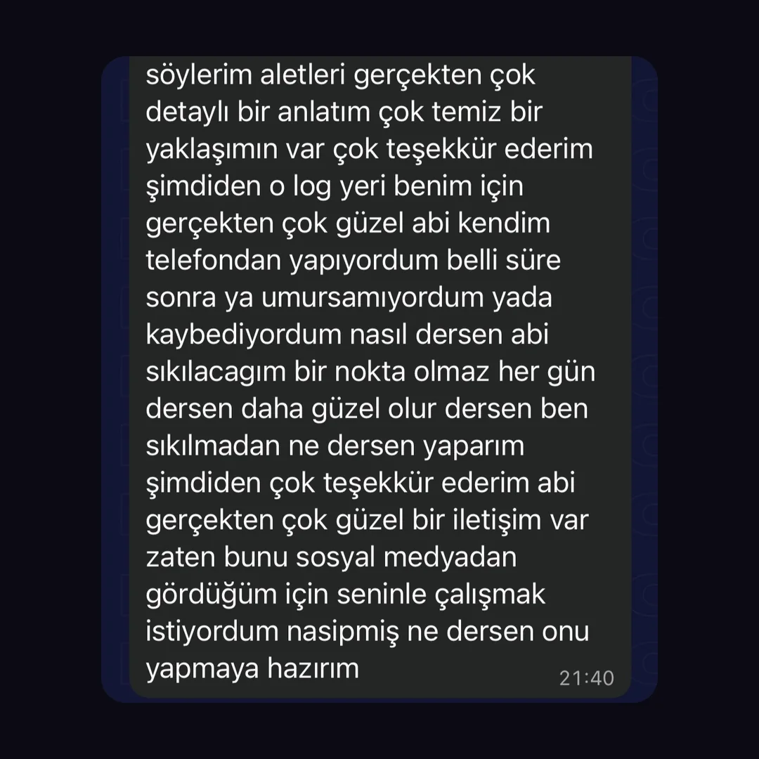 Öğrenci mesajı: antrenman logu çok güzel, çok detaylı anlatım ve gerçekten çok güzel bir iletişim var